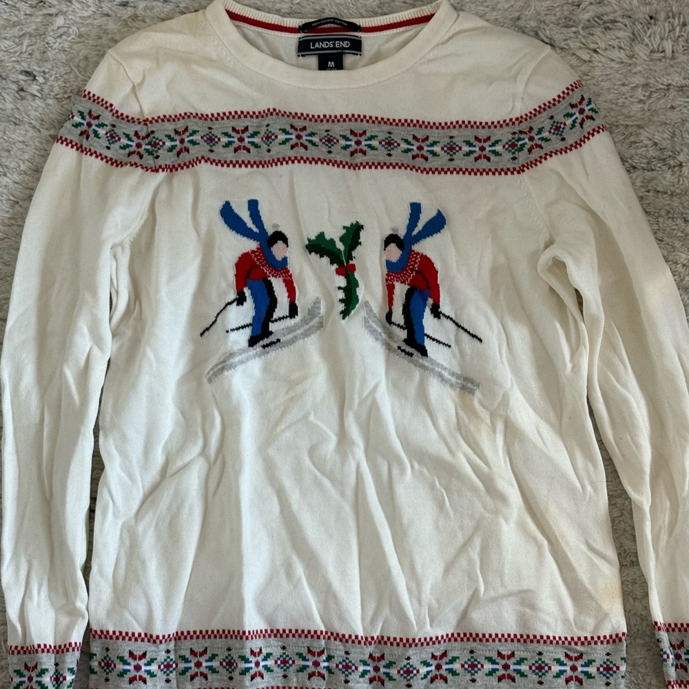 Lands' End White Ski Sweater